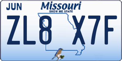 MO license plate ZL8X7F