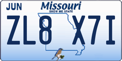 MO license plate ZL8X7I