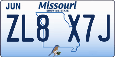 MO license plate ZL8X7J