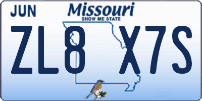 MO license plate ZL8X7S