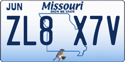 MO license plate ZL8X7V