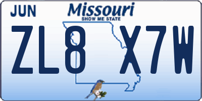 MO license plate ZL8X7W