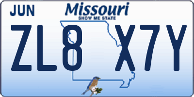 MO license plate ZL8X7Y