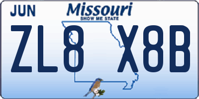 MO license plate ZL8X8B
