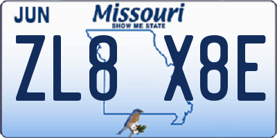 MO license plate ZL8X8E