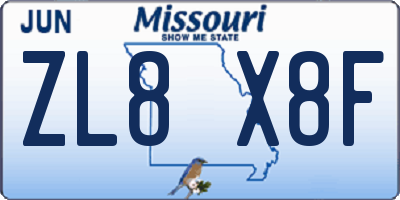 MO license plate ZL8X8F