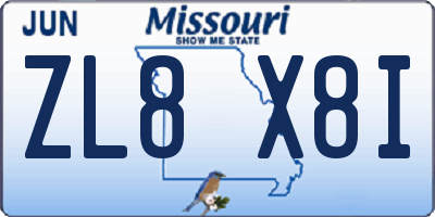 MO license plate ZL8X8I