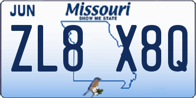 MO license plate ZL8X8Q