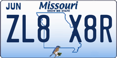 MO license plate ZL8X8R