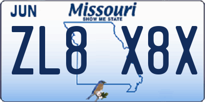 MO license plate ZL8X8X