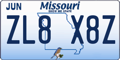 MO license plate ZL8X8Z