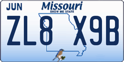 MO license plate ZL8X9B