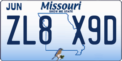 MO license plate ZL8X9D
