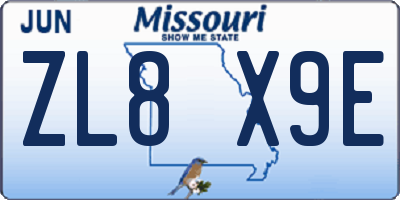 MO license plate ZL8X9E