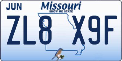 MO license plate ZL8X9F