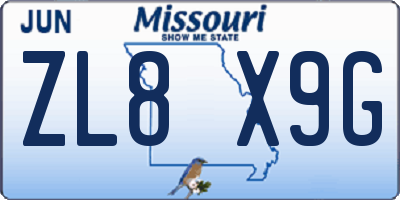 MO license plate ZL8X9G