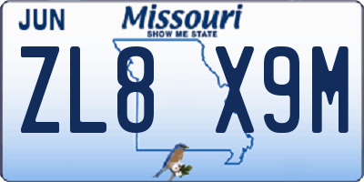 MO license plate ZL8X9M