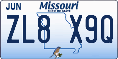 MO license plate ZL8X9Q