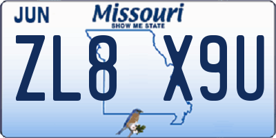 MO license plate ZL8X9U