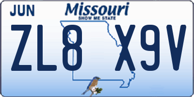 MO license plate ZL8X9V