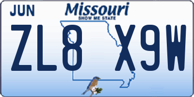 MO license plate ZL8X9W