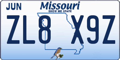 MO license plate ZL8X9Z