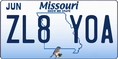MO license plate ZL8Y0A