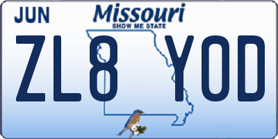 MO license plate ZL8Y0D