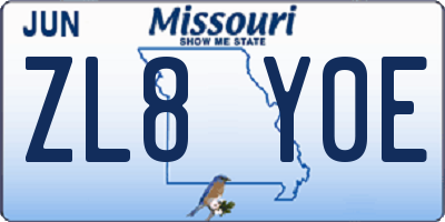 MO license plate ZL8Y0E