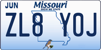 MO license plate ZL8Y0J