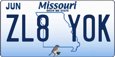 MO license plate ZL8Y0K