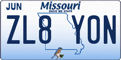 MO license plate ZL8Y0N