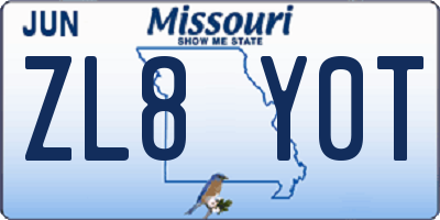 MO license plate ZL8Y0T