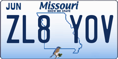 MO license plate ZL8Y0V