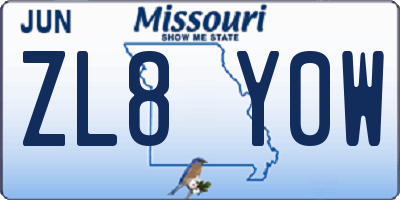 MO license plate ZL8Y0W