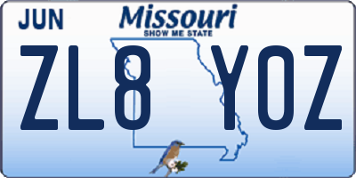 MO license plate ZL8Y0Z