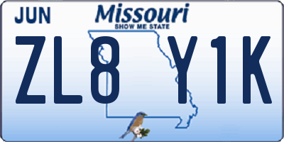 MO license plate ZL8Y1K
