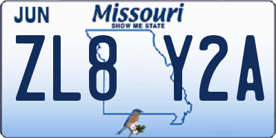 MO license plate ZL8Y2A