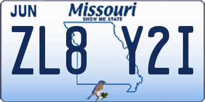 MO license plate ZL8Y2I