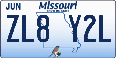MO license plate ZL8Y2L