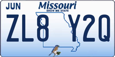 MO license plate ZL8Y2Q