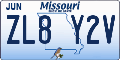 MO license plate ZL8Y2V