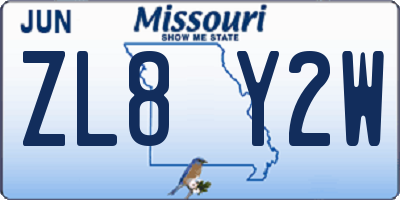 MO license plate ZL8Y2W