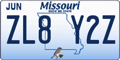 MO license plate ZL8Y2Z