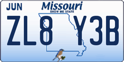 MO license plate ZL8Y3B