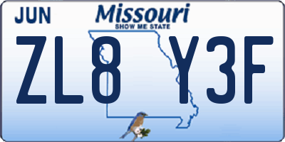 MO license plate ZL8Y3F