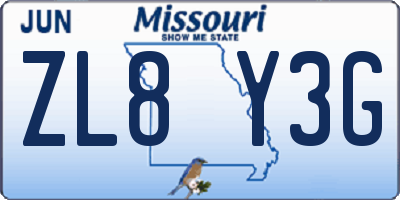 MO license plate ZL8Y3G