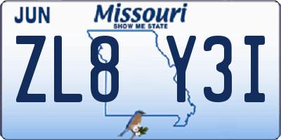 MO license plate ZL8Y3I