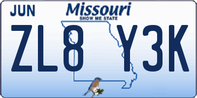 MO license plate ZL8Y3K