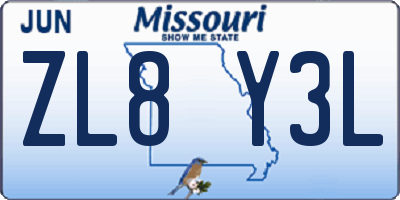 MO license plate ZL8Y3L